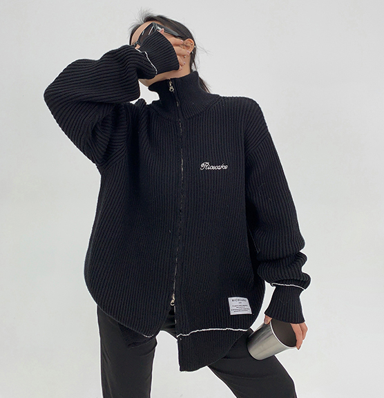 Back Zip Rib Knit Jacket / OS10277