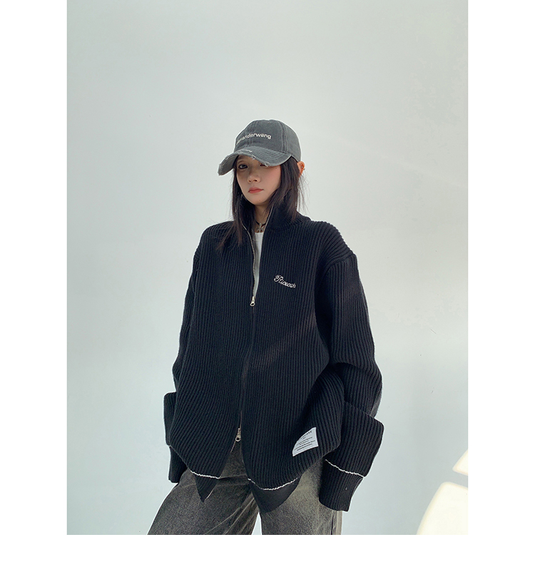 Back Zip Rib Knit Jacket / OS10277