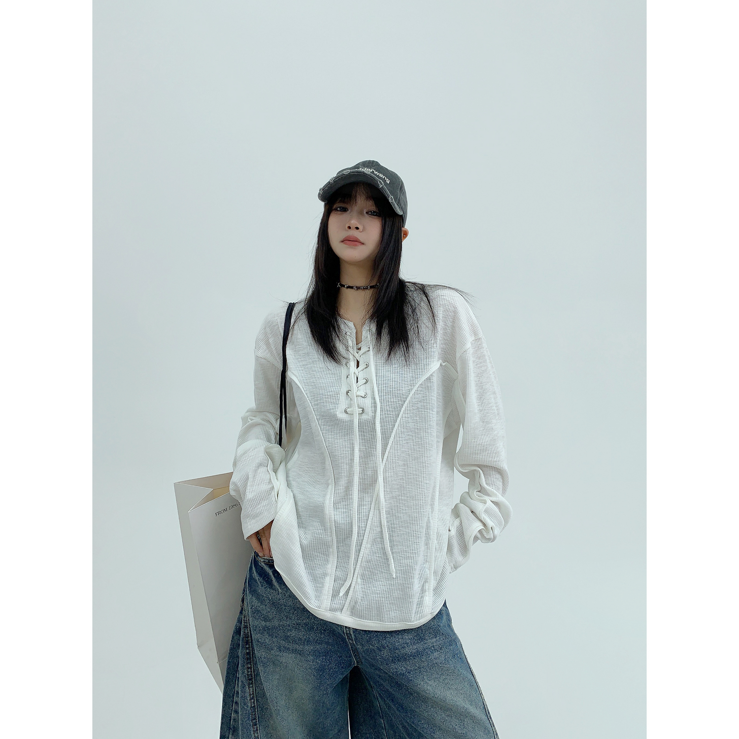 Lace-Up Waffle Top / OS10215