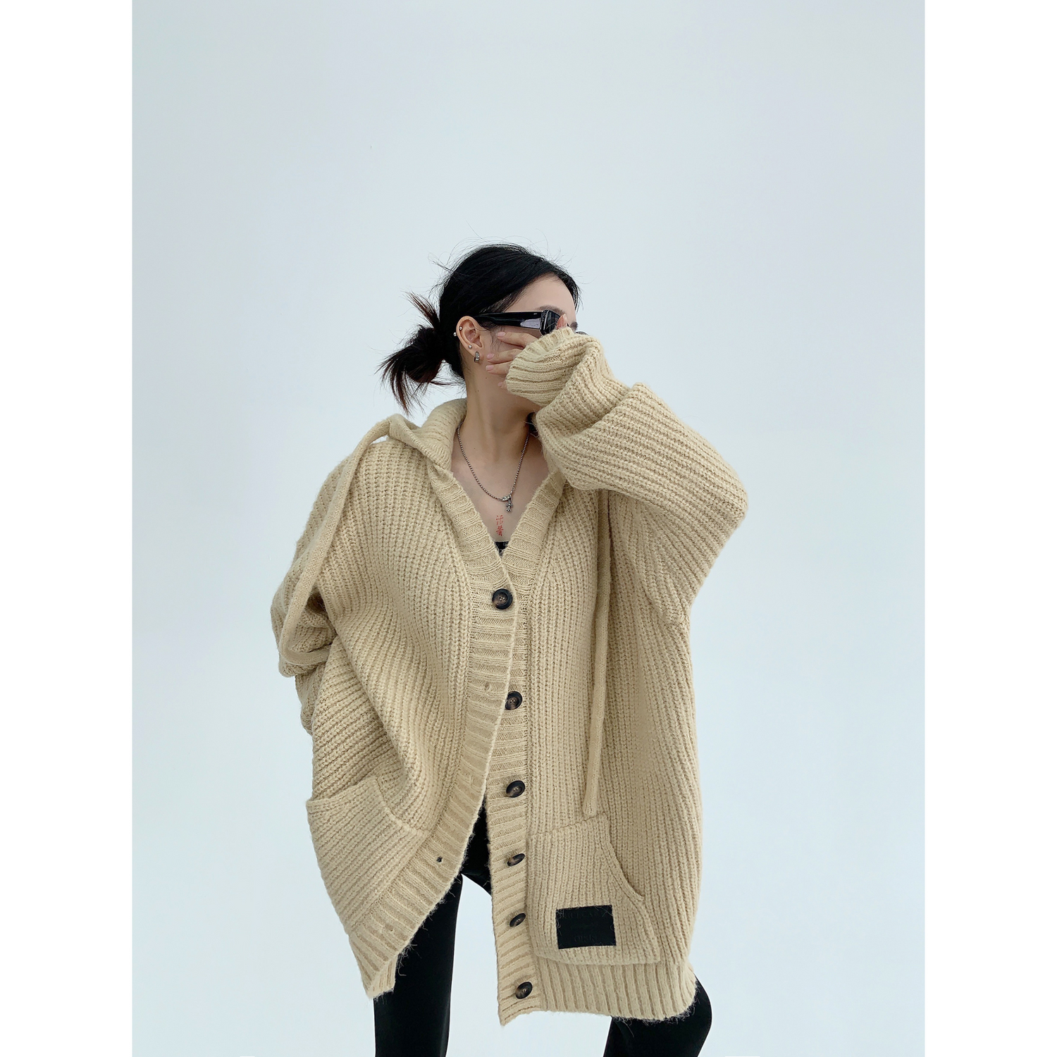 Button-Up Hooded Knit / OS10257