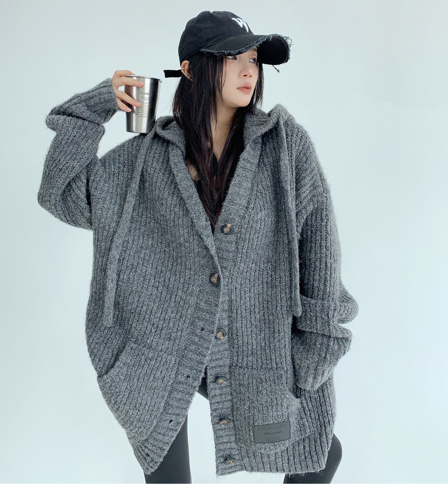 Button-Up Hooded Knit / OS10257