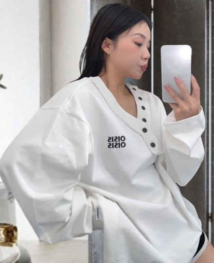 Street Logo Henley Neck Hoodie / OS10366