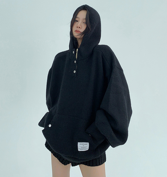 Henley Neck Knit Hoodie / OS10293