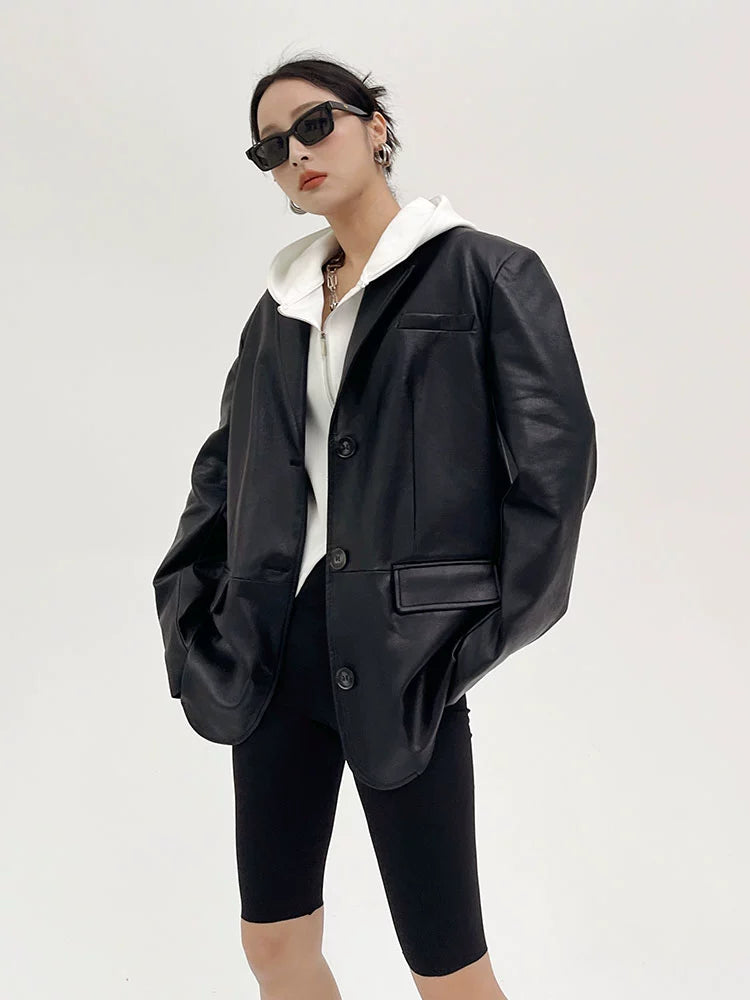 Black Leather Blazer / MY10185