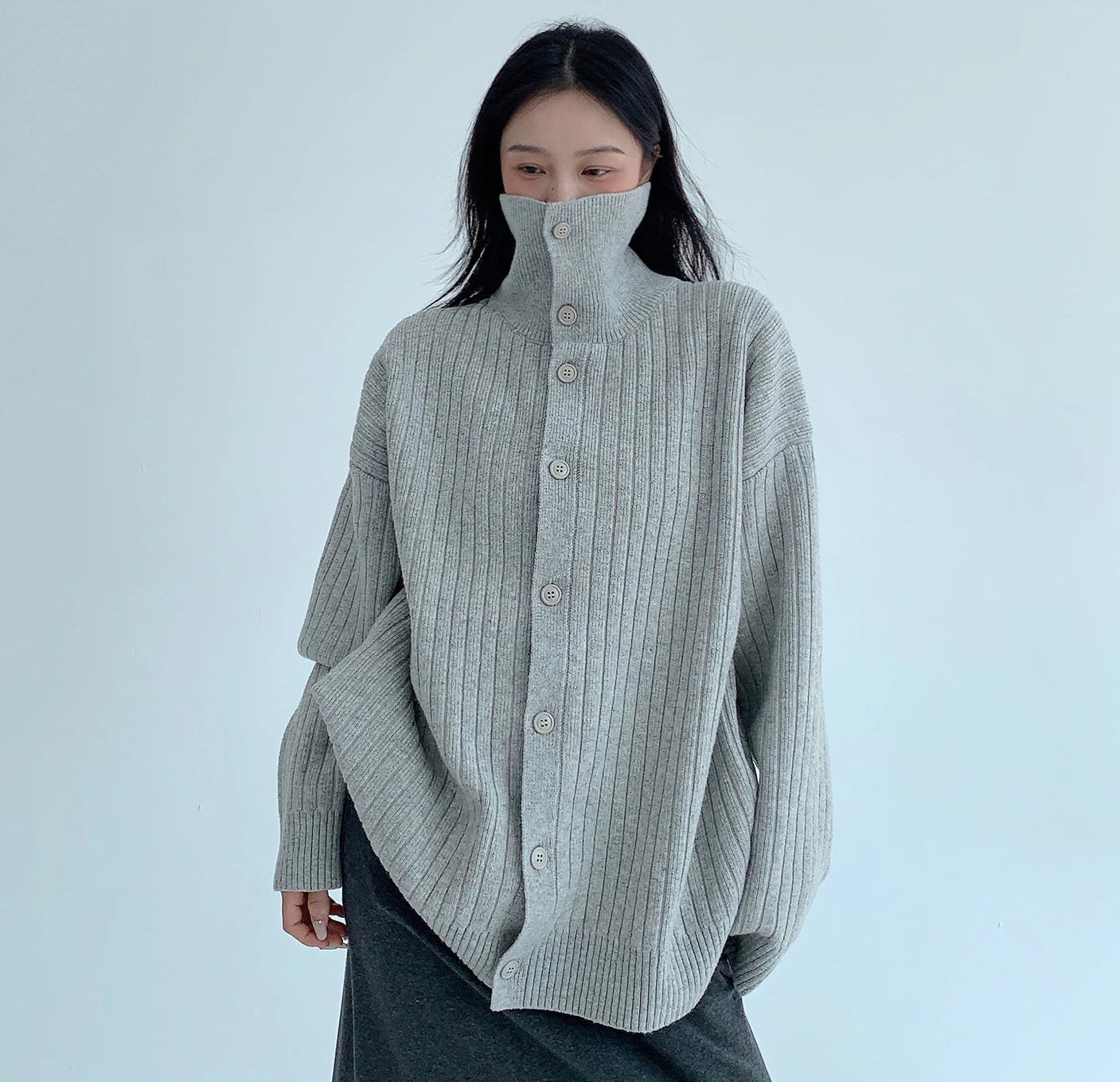 High Neck Knit Cardigan / OS10413