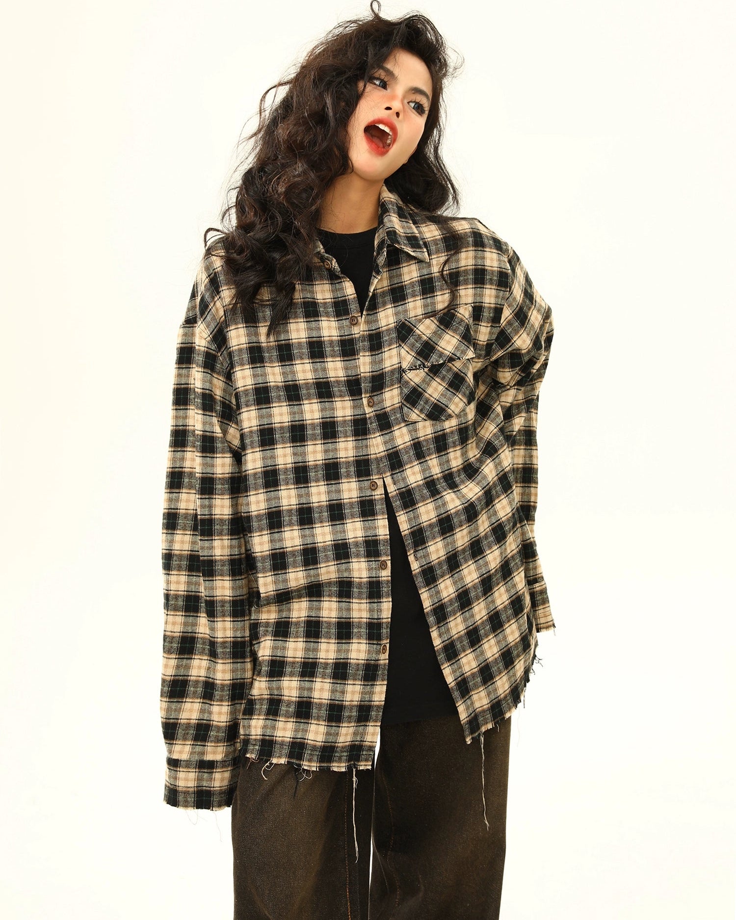 Plaid Fringed Shirt  / WA10175