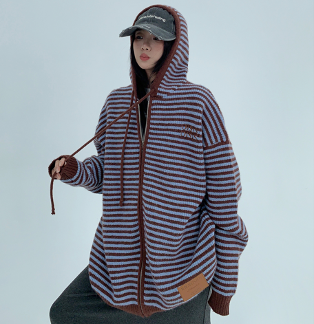 Striped Knit Hoodie / OS10309