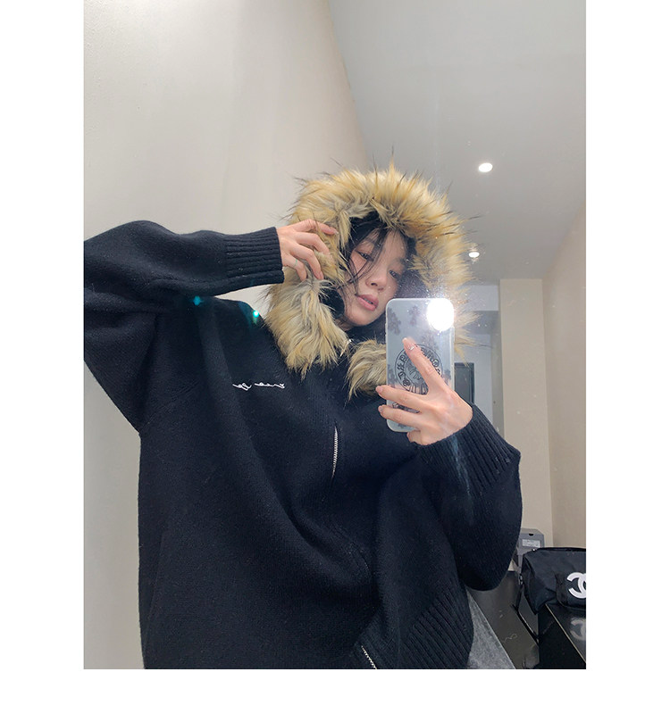 Faux Fur Hood Knit Jacket / OS10374